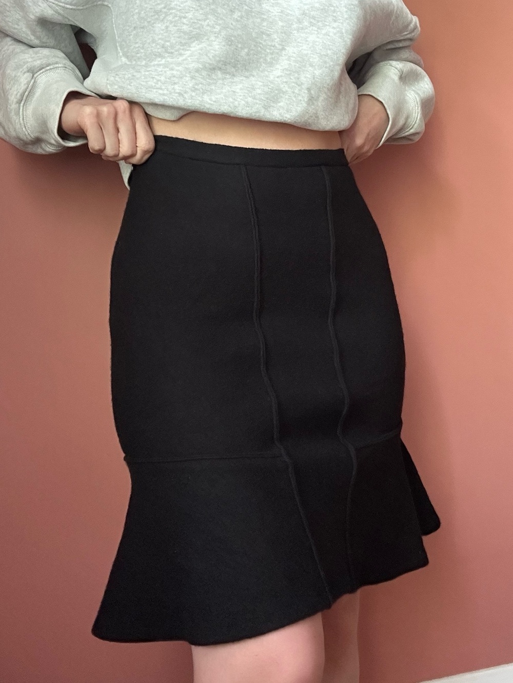 Anthropologie Wool Black Pencil Skirt with Flared Hem